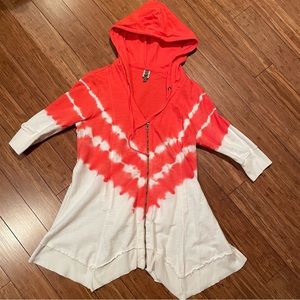 XCVI Terrycloth hoodie, 3/4 sleeve, asymmetrical hem, slash pockets, Size L.